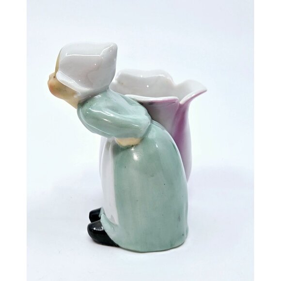 Vintage Ceramic Dutch Girl & Tulip Bud Vase Figurine - Picture 2 of 6